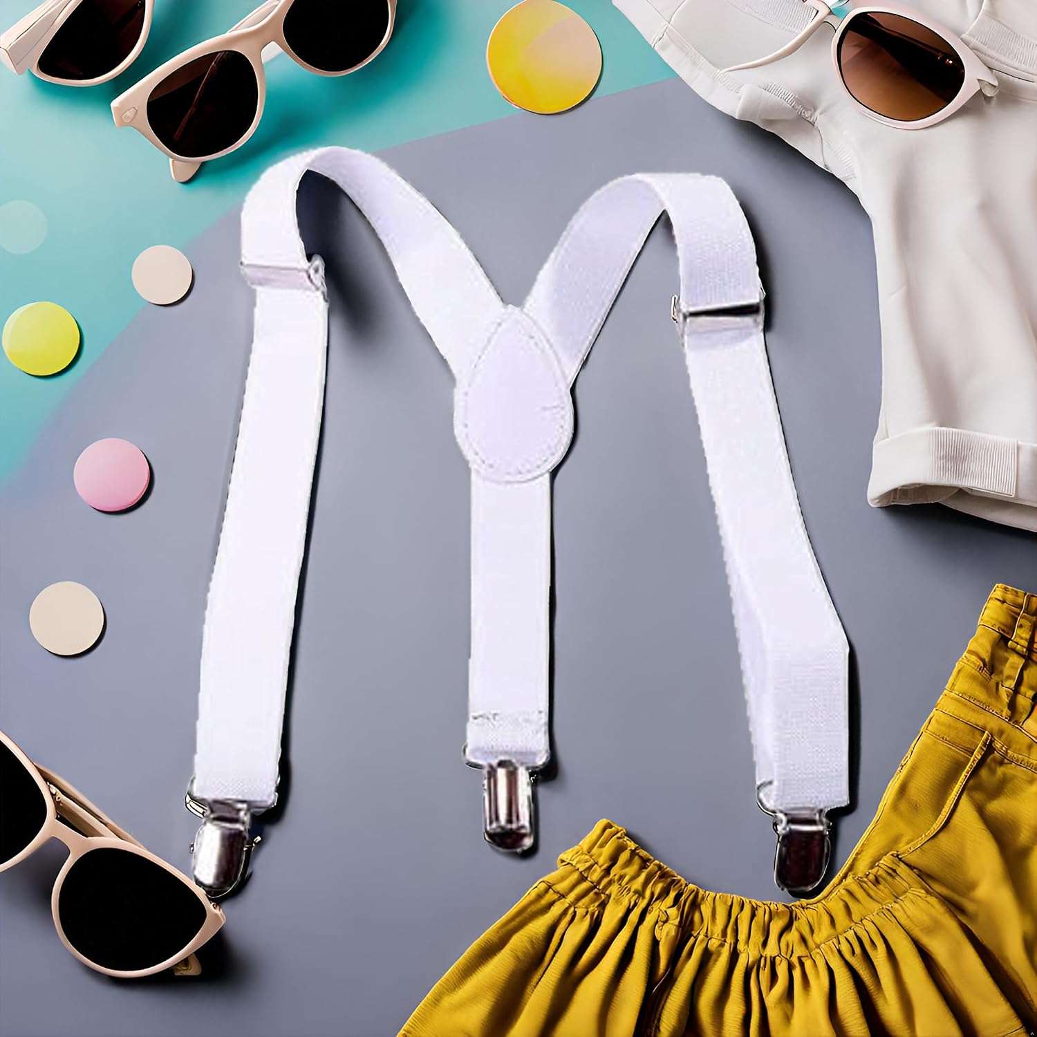 White Kids Suspenders Braces,Adjustable Clip on Y-Back Elastic Suspenders with Metal Clips for Boys Girls Boys' Accessories Clothing, Shoes and Jewelry