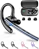 New Bee Bluetooth Headset V5.1 Bluetooth Handsfree Earpiece Dual Mic with 500mAh Charging Case 72Hrs Play Time Hands Free Phone Earpiece Wireless Headset for DrivingBusiness with Android iOS, Blue