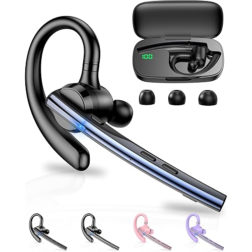 New Bee Bluetooth Headset V5.1 72H Talk Time Dual Mic with Mute Button for Business, Wireless Hand-Free Bluetooth Earpiece with 500mAh Charging Case for Cell Phone Calls Trucker Driver Laptop