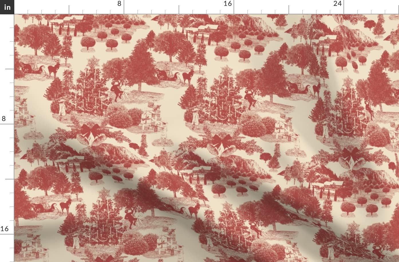 Spoonflower Fabric - Christmas Winter Toile Deep Red Cream Xmas Holiday Printed on Organic Cotton Sateen Fabric by The Yard - Sewing Quilting Apparel Home Decor