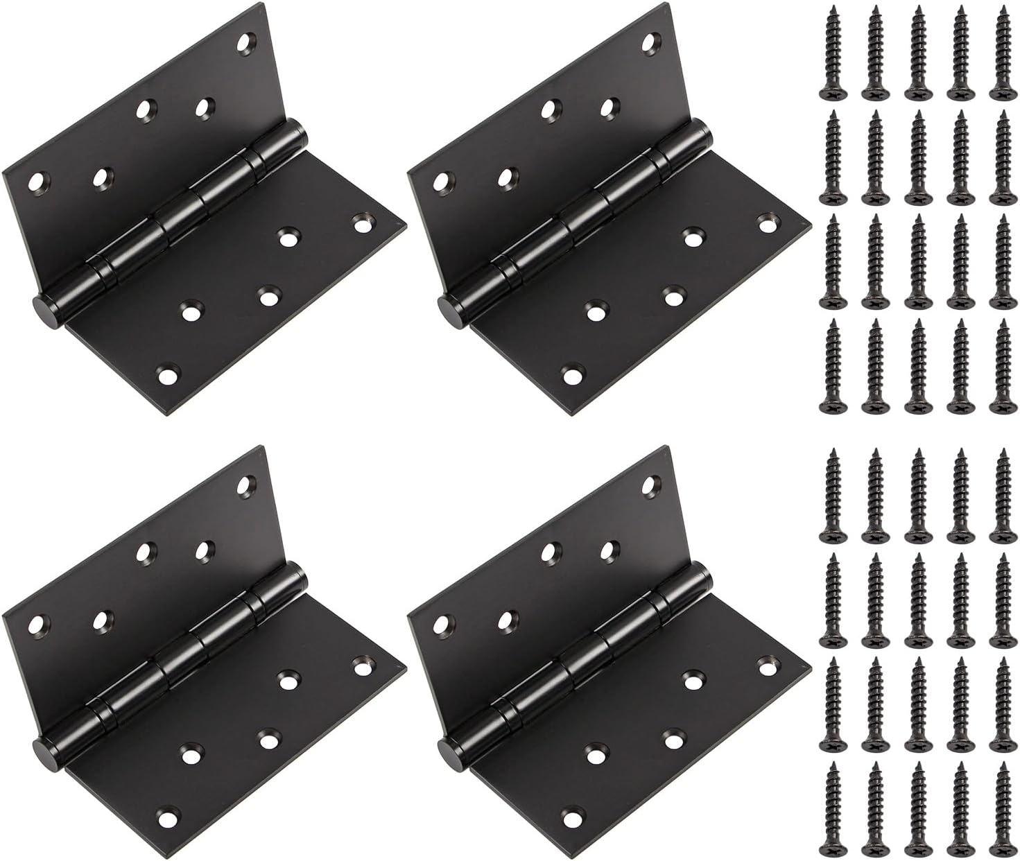 5 Inch Heavy Duty Door Hinges Max Load 220 lbs, 5" x 5" Stainless Steel Hinges Ball Bearing with Square Corners for Indoor and Outdoor Doors, 4 Pcs Black with 40 Screws