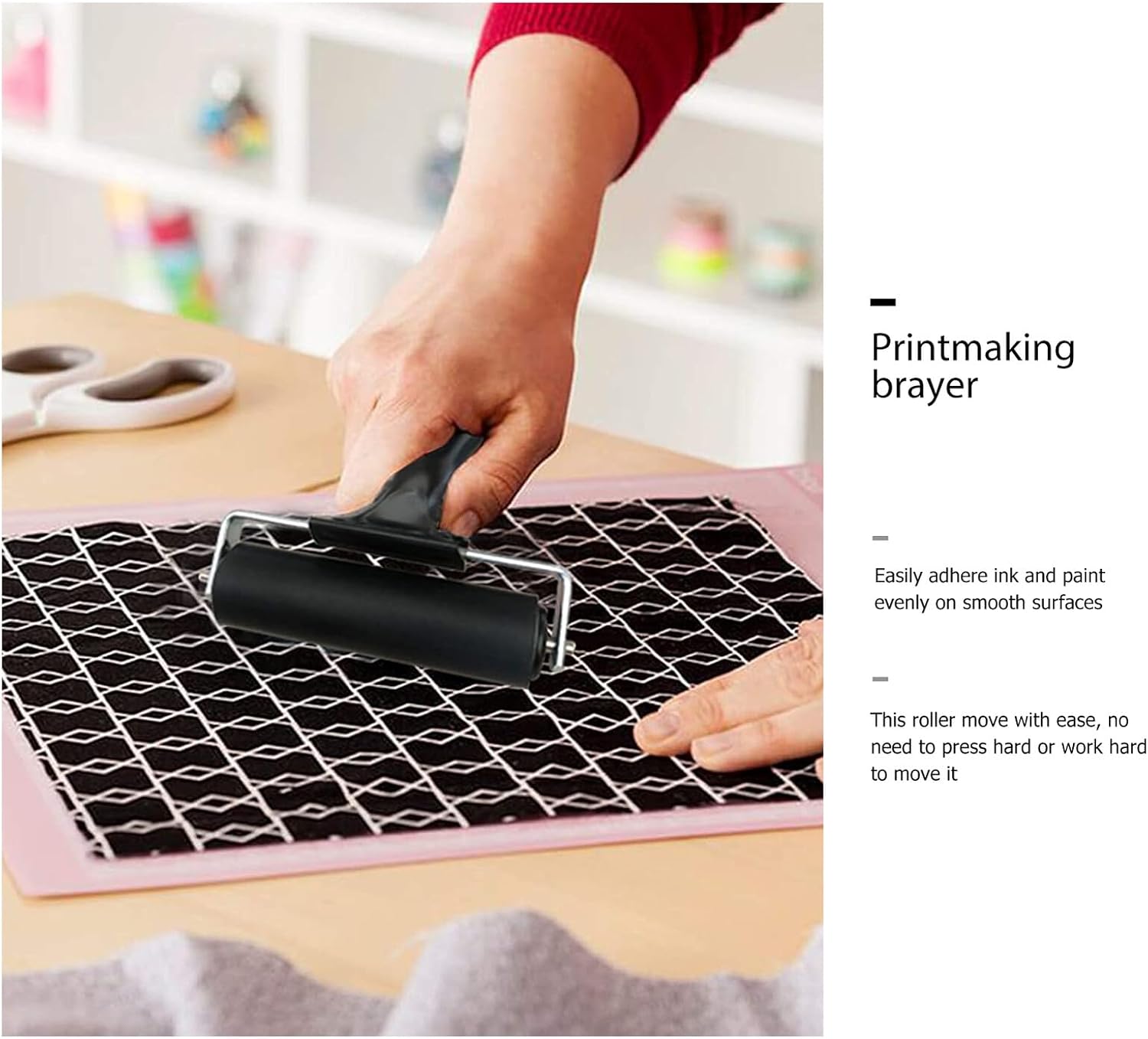 TEHAUX Oil-Resistant Hard Rubber Roller Ink Applicator for Printmaking Even Ink Distribution Easy to Clean Nonslip Grip Handle for Painting Stamping and Crafting
