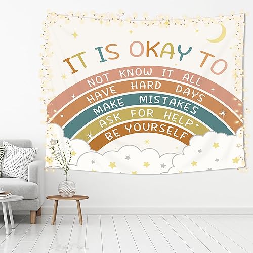 Miniatura 3 de Imirell Tapiz bohemio con citas positivas de arco iris, 59 pulgadas de ancho x 51 pulgadas de alto, palabras motivacionales inspiradoras para niños,