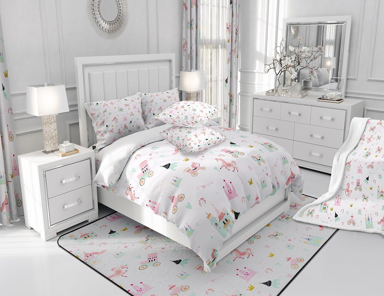 Feelyou Kids Princess Style Fleece Throw Blanket Children Pink Sherpa Blanket for Boys Girls Bedroom Decor Carriage Plush Blanket Women Men Kawaii Fuzzy Blanket for Sofa Bed Couch,Twin 60x80 Inches