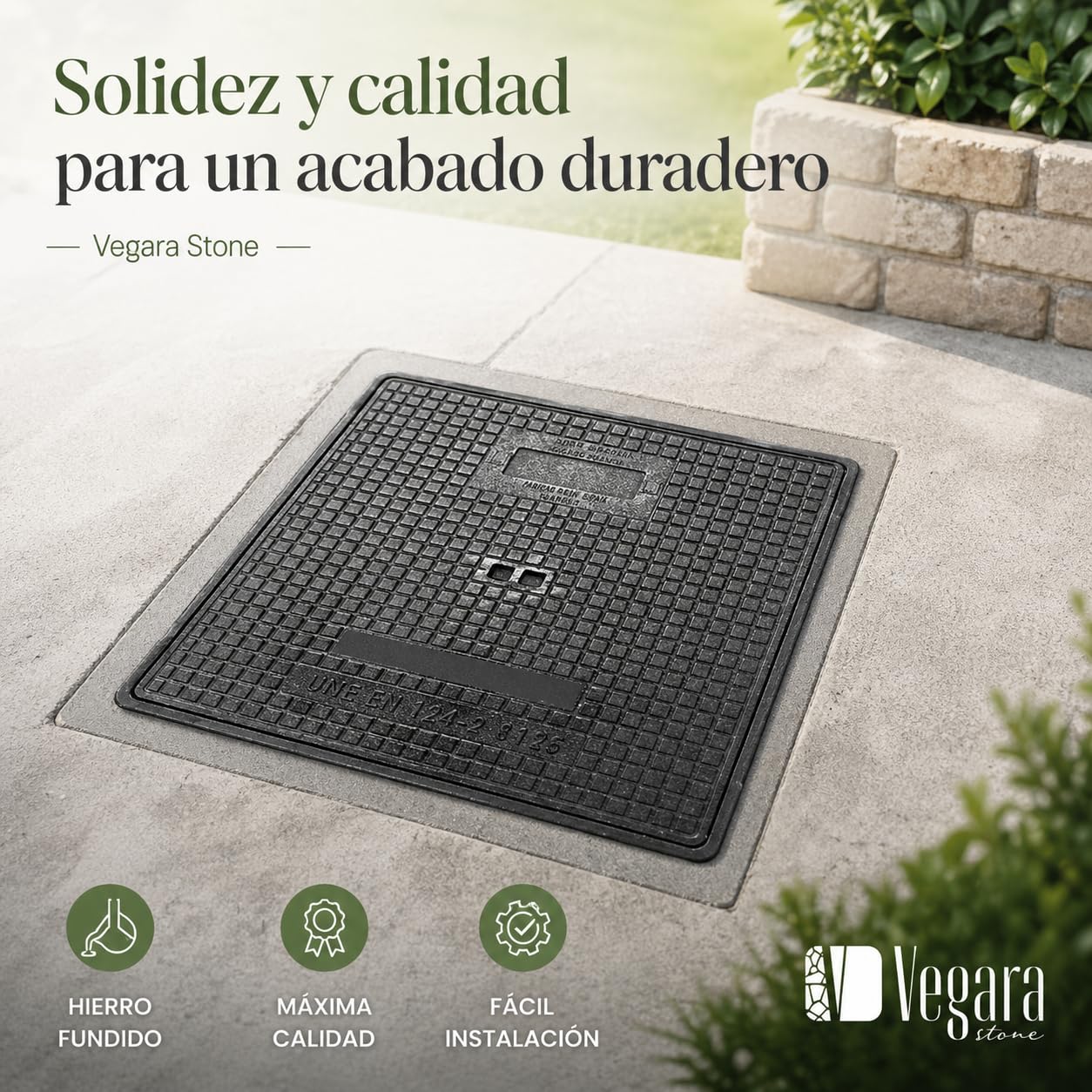 Tapa Arqueta Hierro Fundido 70×70  cm – Clase C250 (Carga máx. 25  toneladas) con Marco, Norma EN124 – Uso Profesional para Vía Pública o Particular