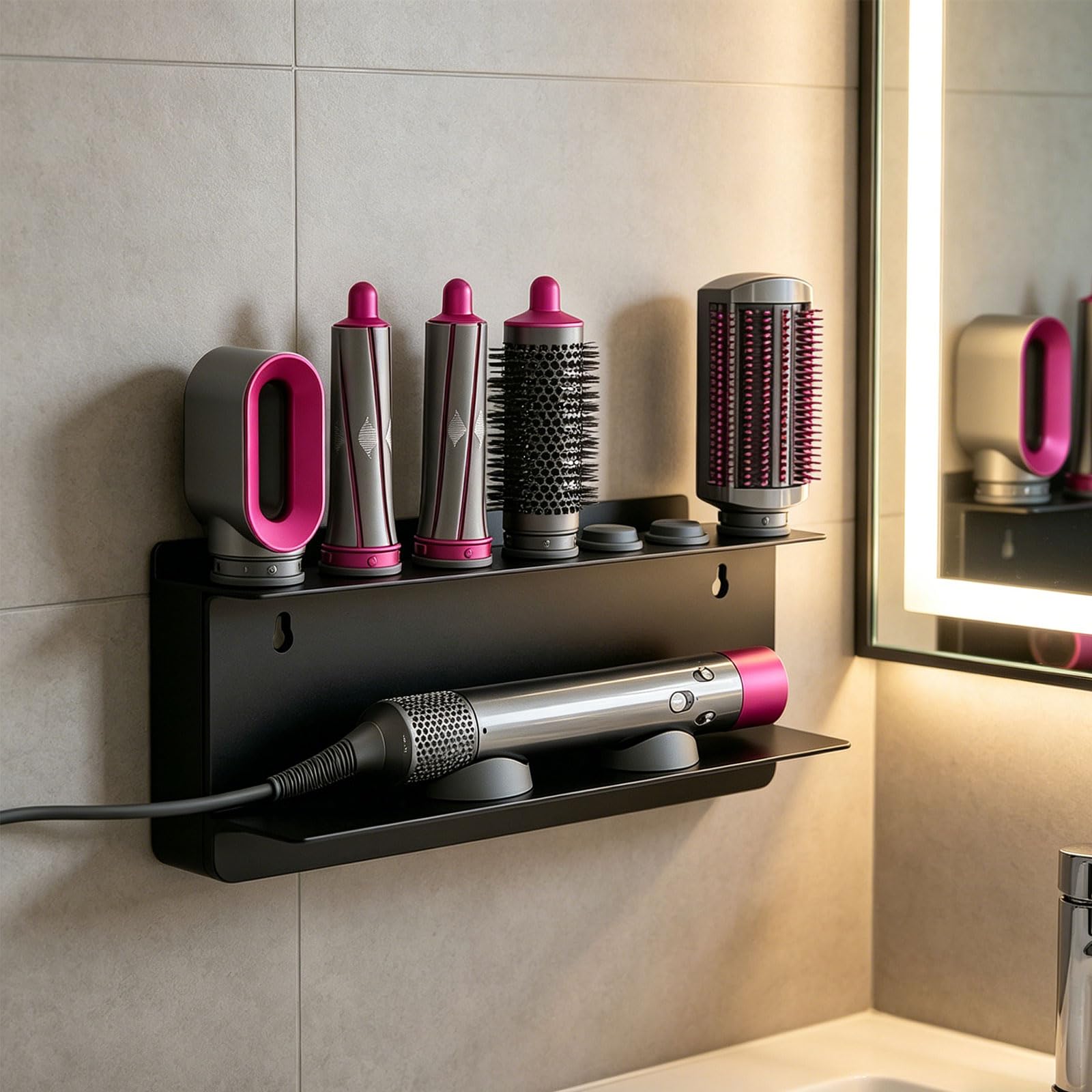 Soporte de pared para secador de pelo con 7 ranuras para organizar secador de pelo y herramientas de peinado en el baño o dormitorio