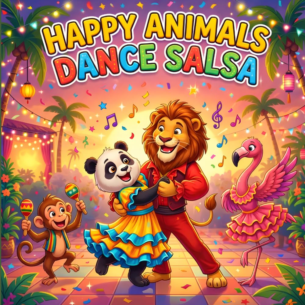 Happy Animals Dance Salsa: Coloring book for kids, 50 image bold and easy for children ages 4-9, fun and kawaii design