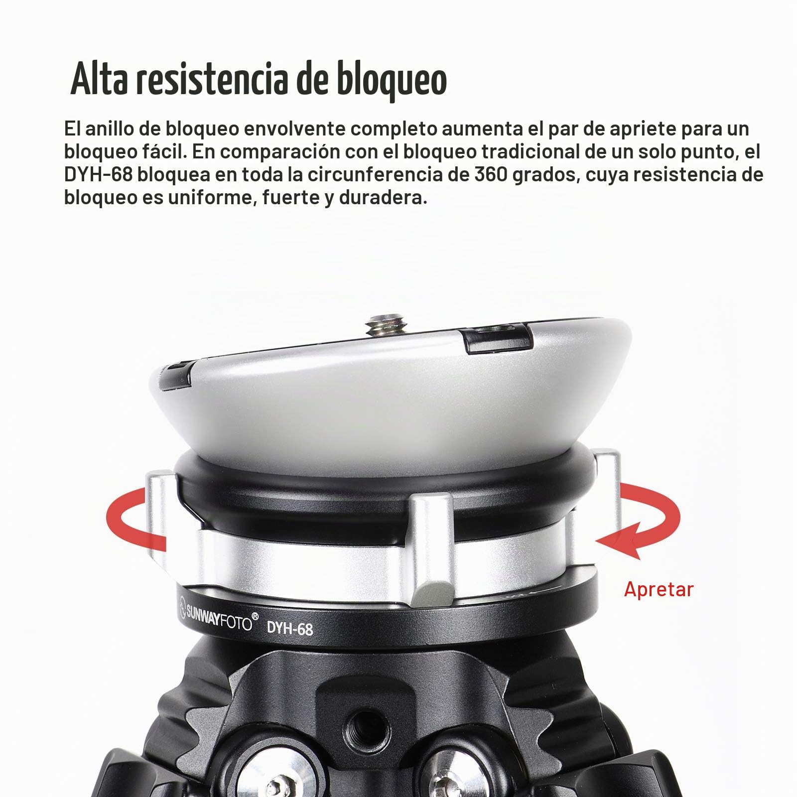 SUNWAYFOTO DYH-68 Cabezal de trípode con Base de nivelación, Capacidad de Carga de 22 Libras