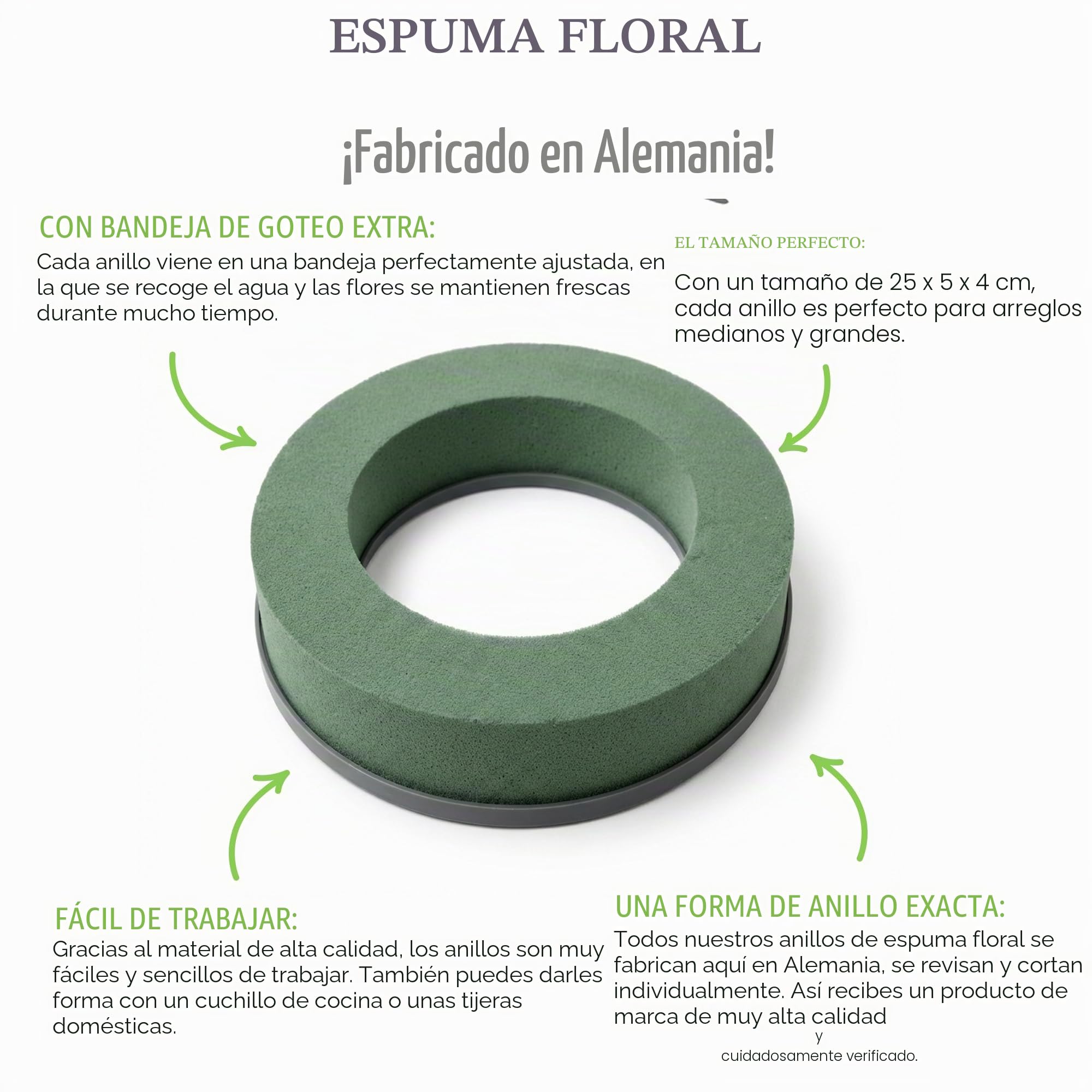 ELES VIDA Anillo de Espuma para Flores – Espuma húmeda para Colocar en macetas – Esponja para Manualidades para Celebraciones, Bodas, Regalos – Fabricación Alemana – Círculo