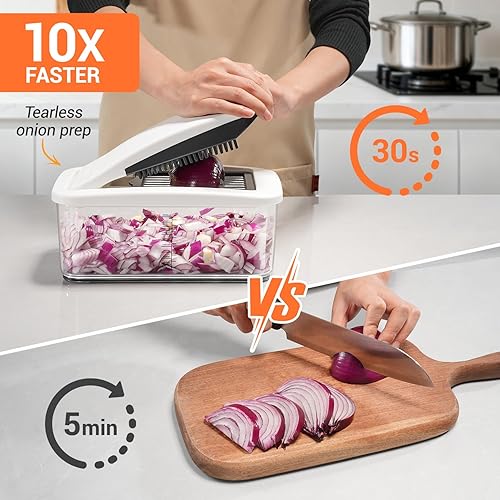 Miniatura 3 de Sopito Cortador de verduras con mandolina – Picador multifuncional de alimentos vegetarianos con 6 cuchillas y recipiente, cortador de verduras