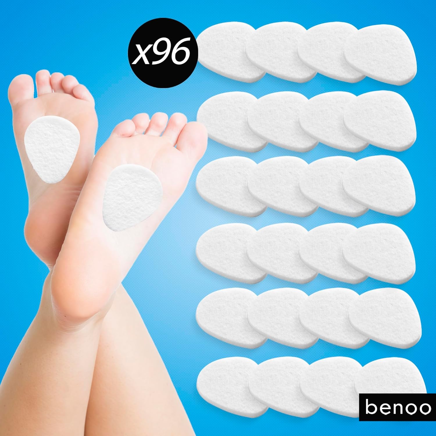 Metatarsal Pads for Women & Men (96 Pack) Ball of Foot Cushions for Pain Relief for All Shoe Type, Mortons Neuroma, Full Day Comfort, One Size Fits All, High Heel Cushion Pads (1/4” Thick)