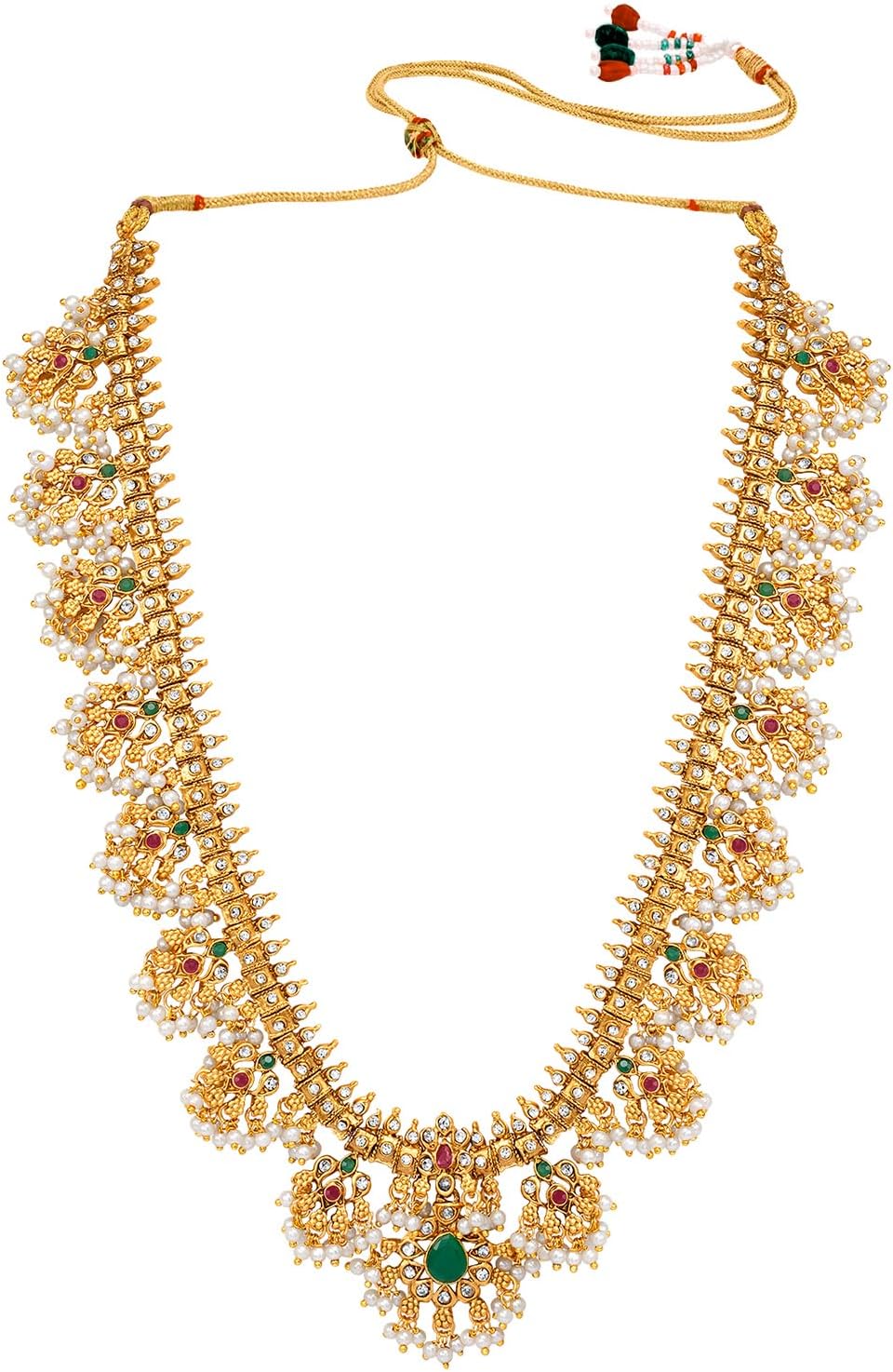 Aheli Traditional South Indian Bridal Necklace with Earrings Temple Bharatanatyam jewelry set for Women