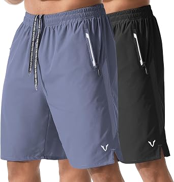 Athletic Running Shorts for Men 2 Pack 7"/9" Quick Dry Workout Gym Shorts with Zipper Pockets