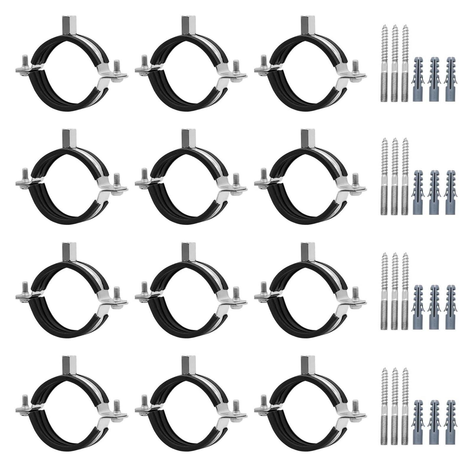 12 szt. Metalowy zacisk rurowy Uchwyt sufitowy ścienny M8 M10 Regulowany za pomocą śruby i rurki rozprężnej(12pcs 32-36mm)