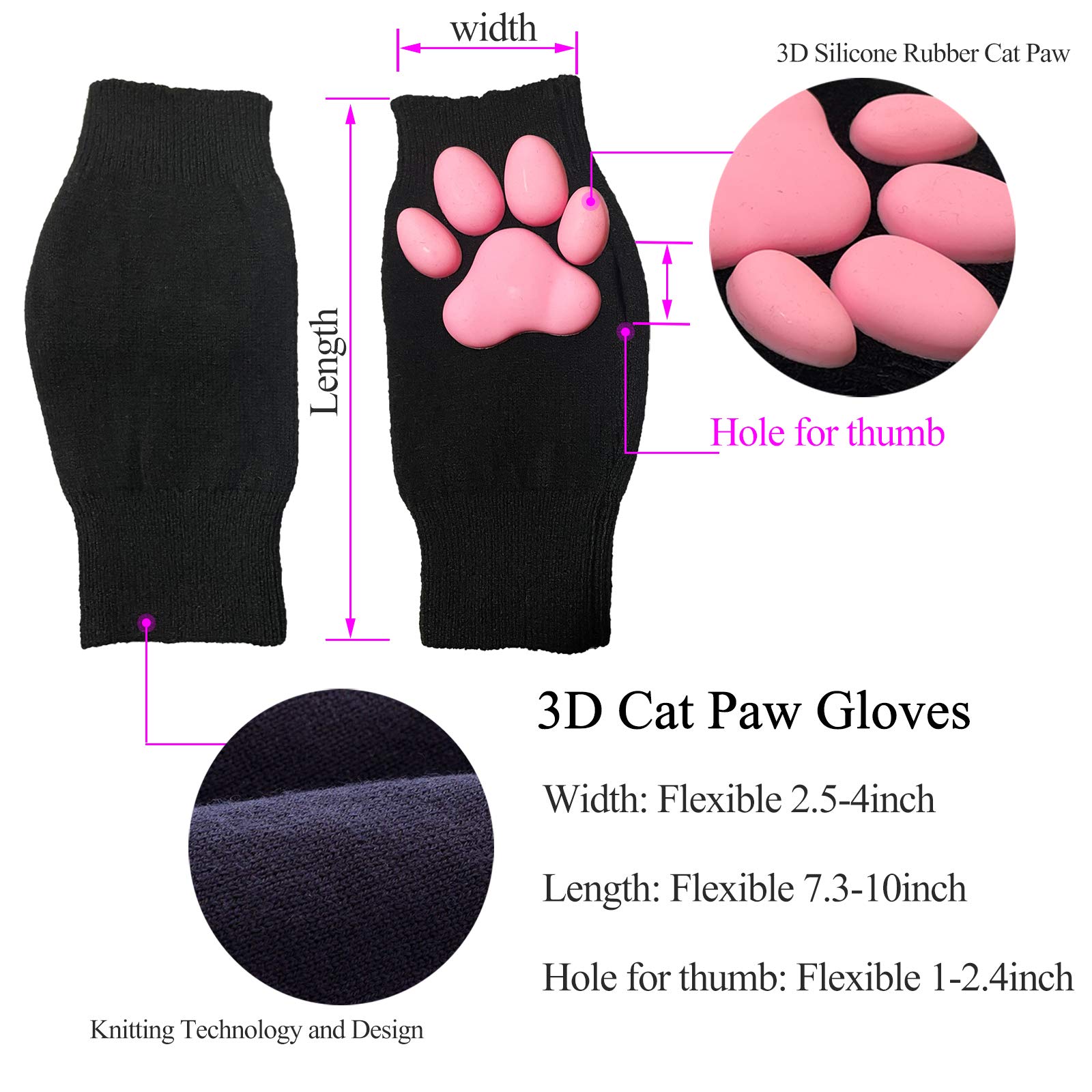 Cat Paw Gloves Mittens with Cat Ears Mask Cute Cat Paw Toe Beans Socks for Women Girls Halloween Cat Cosplay