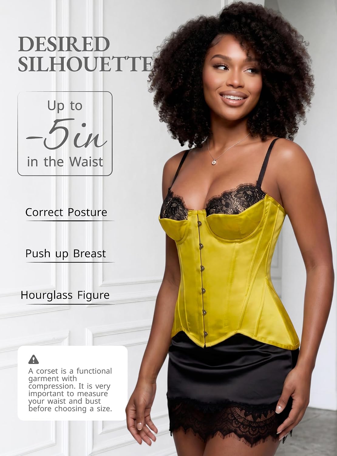 WS Waist Secrets Perfect Overbust Satin Corset Top Lingerie for Women, 18 Boned Bustier with Adjustable Lace Up Back