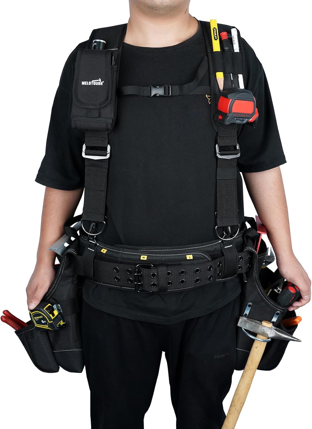 MELOTOUGH Tool Belt with Suspenders Tool Bag Supenders Framers Comb Apron Tool Belt Construction Tool Pouch Builder Heavy Duty Carpenter Suspension Rig for Electrician, Roofing,Contractor - Image 4