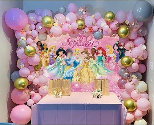 Miniatura 5 de Telón de fondo rosa de princesa para niñas, 1 y 2 cumpleaños para fiesta de cumpleaños, princesa, cuento de hadas, fotografía, decoración de fondo,