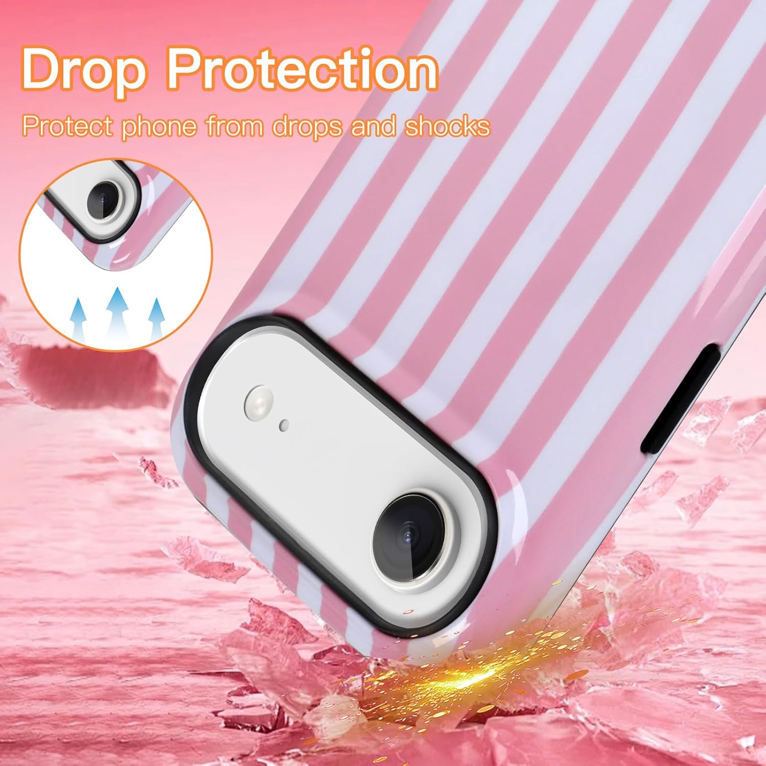 KANGHAR Case for iPhone Air Compatible with Magsafe Cute White and Pink Stripes Scratch Resistant Hybrid 2-Layer Hard Protective Phone Cover for Girl Women Boy Men 6.7 Inch