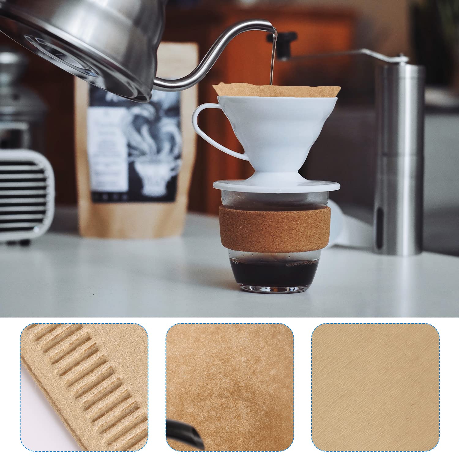 Carta Filtro Per Caffè V60 - 200 Pezzi, Non Sbiancata, Naturale | Per Caffettiera A Mano - Foto 6