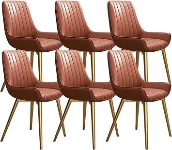 Chair Kitchen Dining Chairs Set of 6 with Artificial Leather Soft Seat and Golden Metal Legs for Living Room Desk Patio Cafe Dining Chairs Color Orange