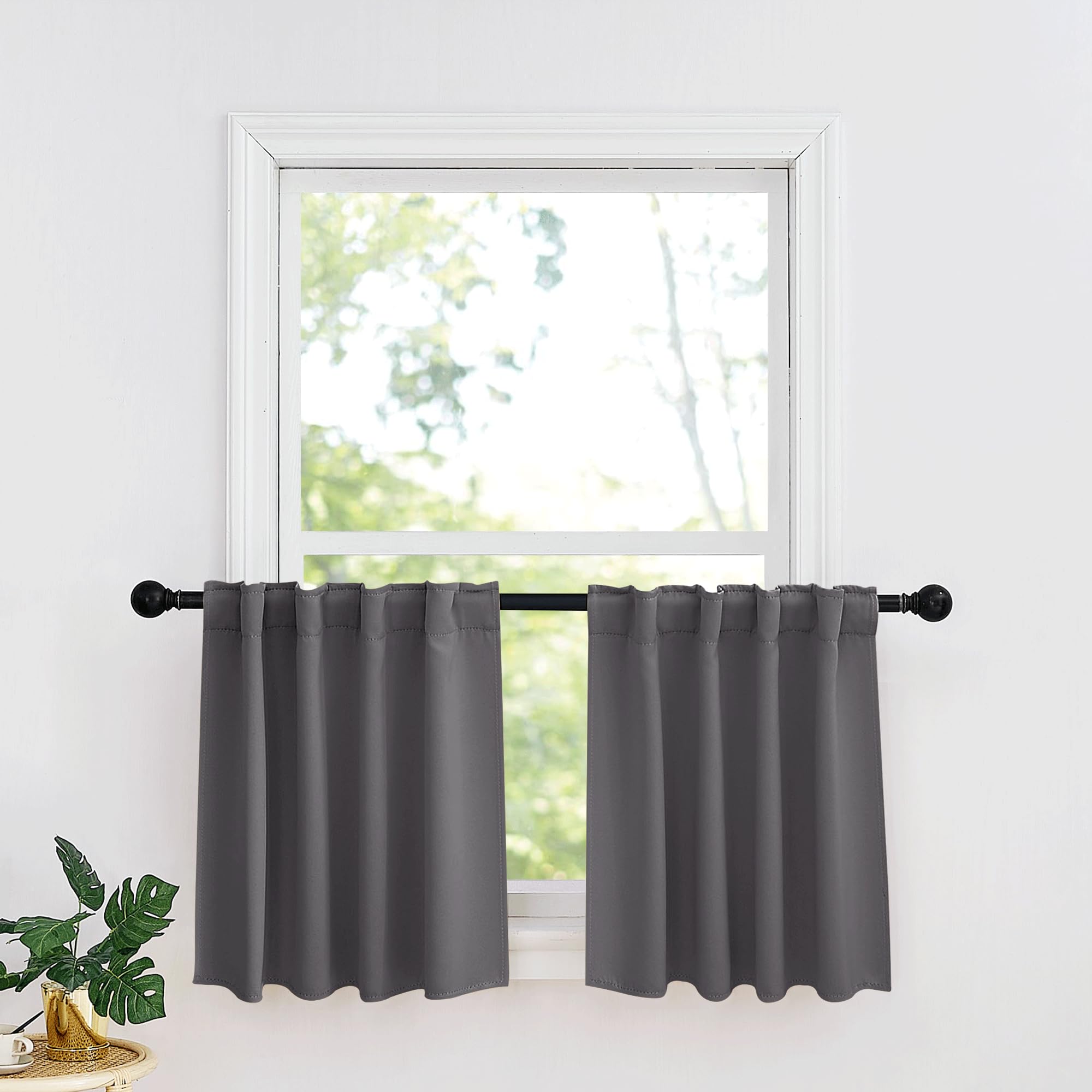 RYB HOME Kitchen Window Curtains - Blackout Privacy Half Window Curtains for Bedroom Bathroom Dining Living Room Cafe Office Short Tiers Drapes, W 34