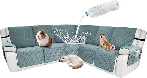 Miniatura 99 de Fundas impermeables para sofá reclinable seccional en forma de L, funda para sofá seccional reclinable de 7 piezas, antideslizante, lavable, juego