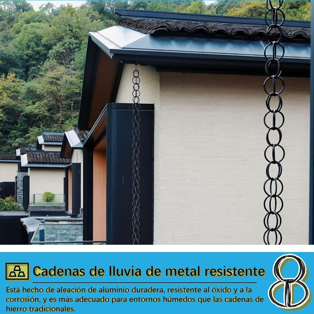 Aluminum Rain Chains for Gutters-Black Rain Chain Downspout Substitute,Adjustable Hanging Rain Catcher Chain with Metal Cups,Vintage Copper Look for Outside Water Diverter matteblack-9m(30ft)