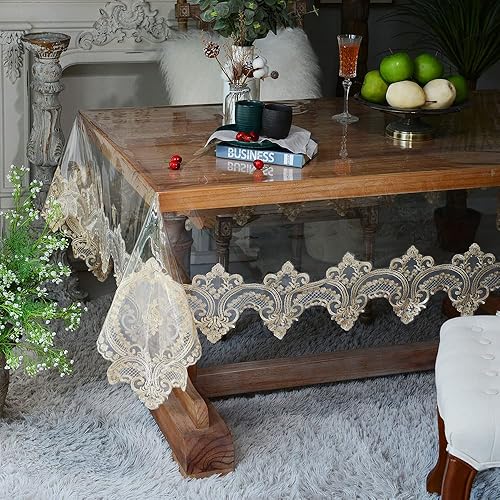 SUTAVIA Mantel de encaje de plástico transparente, 100% a prueba de aceite, impermeable, mantel de PVC transparente, protector de mesa de vinilo