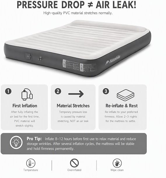 Naturehike Pillow Top Plush Compact King Air Mattress with Rechargeable Built-in Pump, 992 LBS Support, Blow Up Bed with Annular Air Column Structure, Inflatable Airbed for Home, Camping, Guests