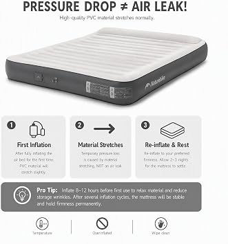 Naturehike Pillow Top Plush Compact King Air Mattress with Rechargeable Built-in Pump, 992 LBS Support, Blow Up Bed with Annular Air Column Structure, Inflatable Airbed for Home, Camping, Guests