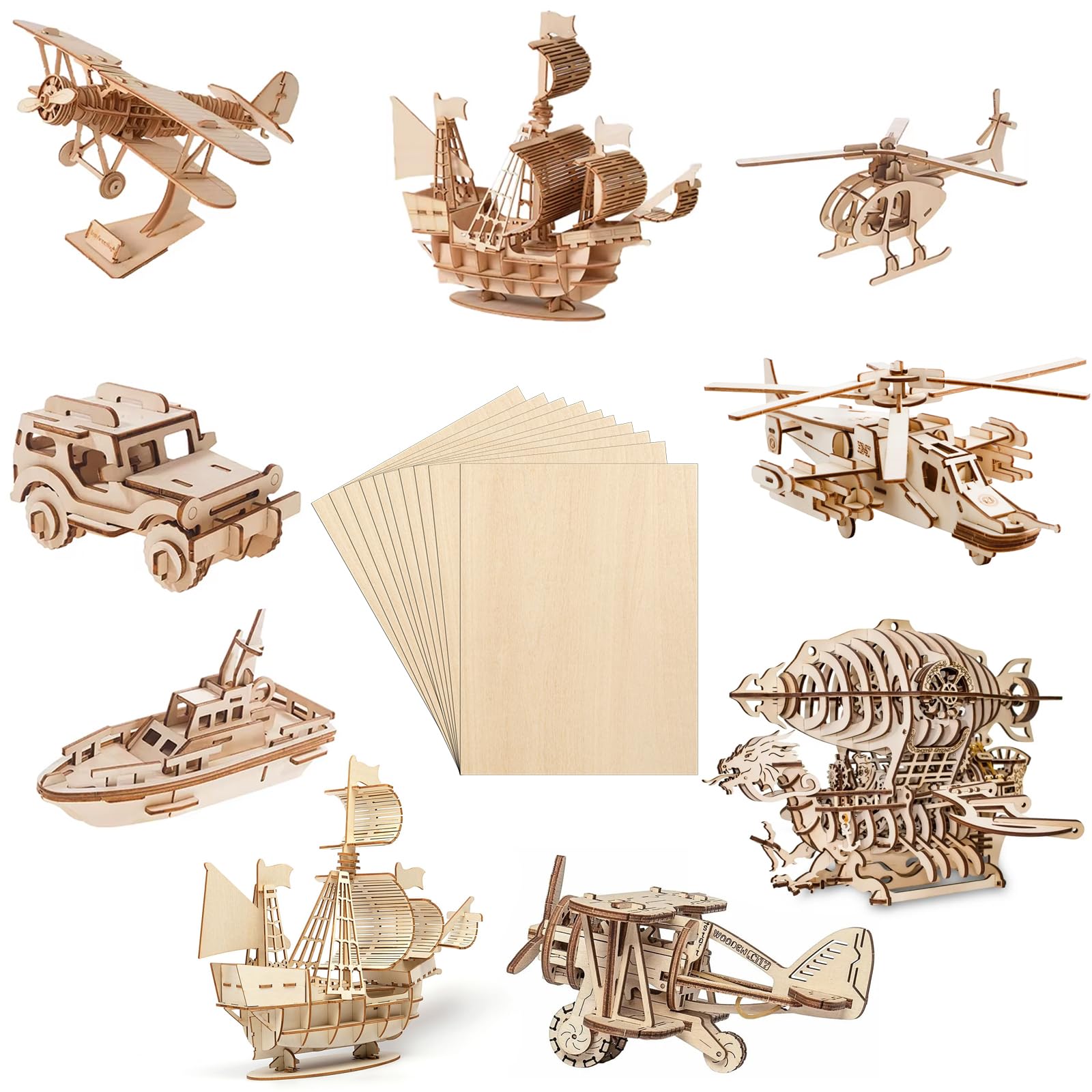 12x Sperrholzplatten 3mm A4 - Linde Holz Für DIY, Laserschnitt & Modellbau