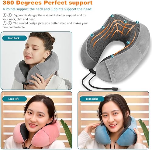Miniatura 2 de Almohada de cuello de viaje, almohada de espuma viscoelástica para el cuello para avión, almohada portátil de espuma de viaje de 360, con máscara de