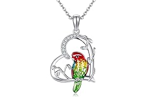 Sterling Silver 925 Parrot Heart Pendant Necklace
