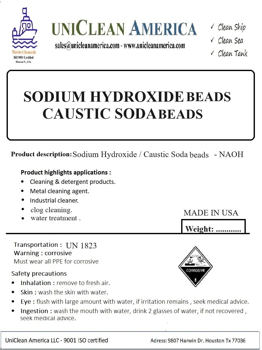 Sodium Hydroxide I NAOH Caustic Soda Flakes/prills 99% Purity - Made in USA - Weight : 5lb Bucket