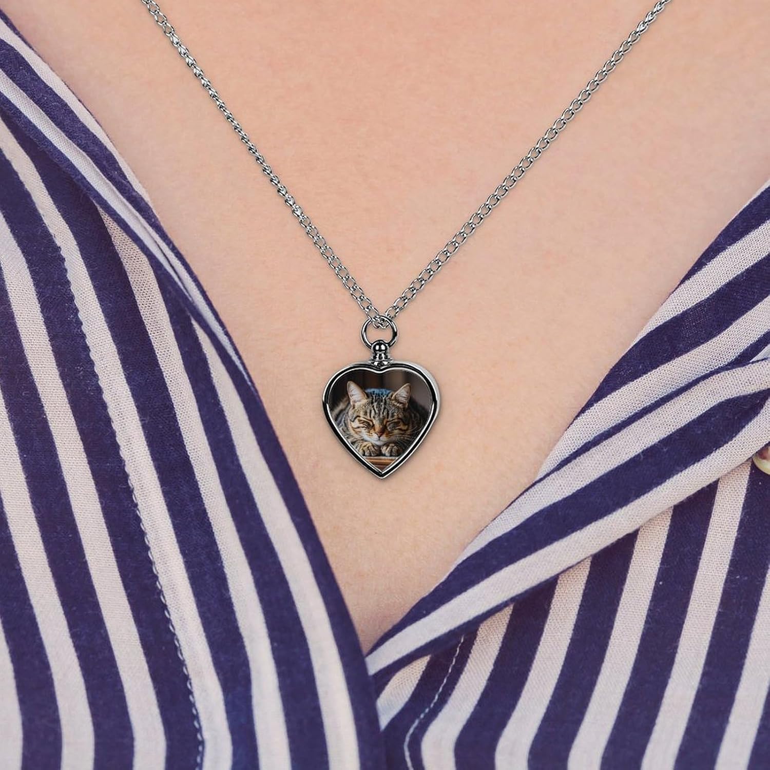 Custom Cat Sleeping Urn Necklaces for Ashes Memorial Pet Necklace with Filling Kit Adjustable 27.6" Chain Funerary Cremation Jewelry Keepsake Heart Pendant for Beloved Dogs & Cats