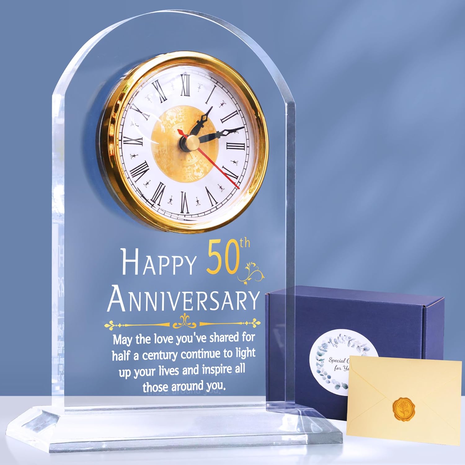 50th Anniversary Wedding Gift, Anniversary Quartz Clock, Desk Table Clock, 50 Years of Marriage, Golden Wedding for Couple, Parents, Grandparents (50th Anniversary)