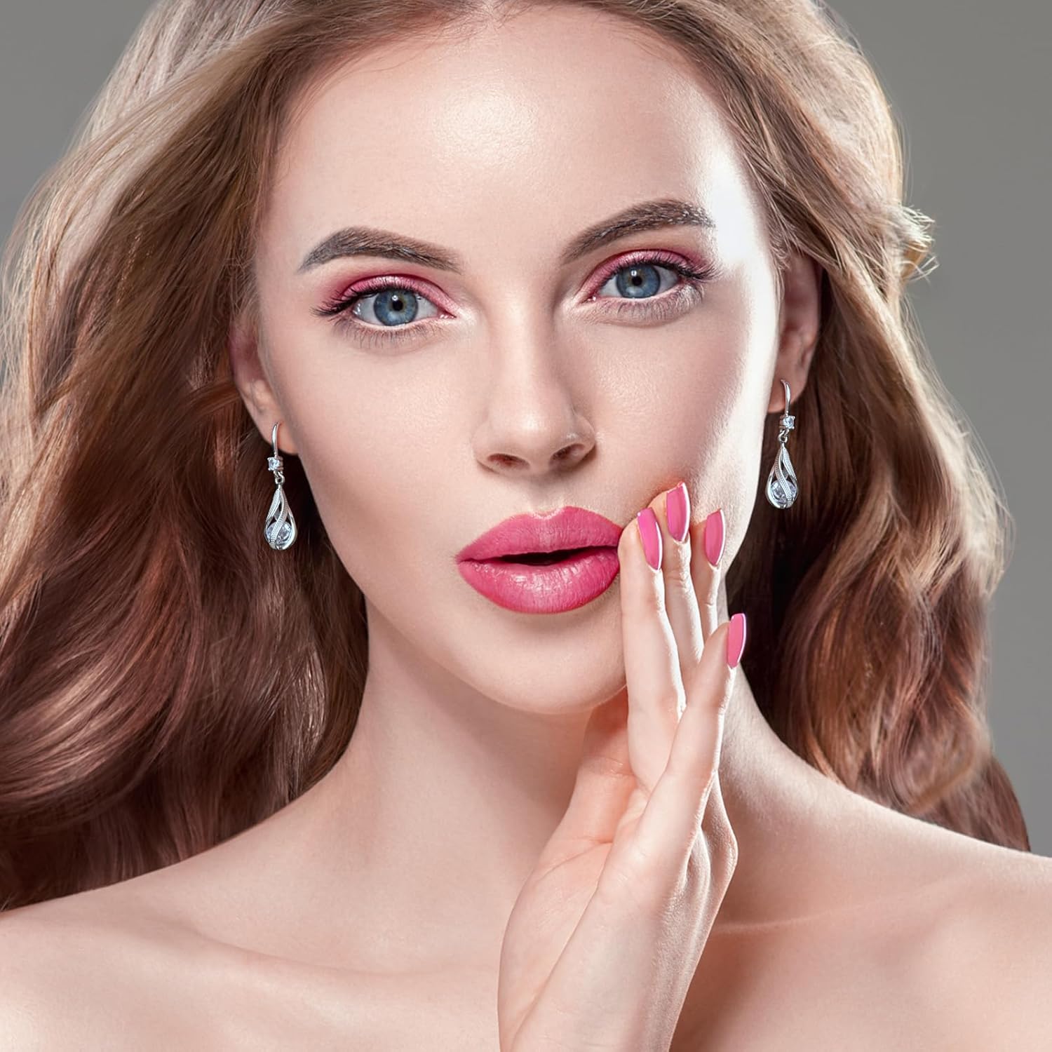 Silver Cubic Zirconia Earrings Dangling for Women Spiral Hanging Shaped Teardrop Birthstone Earrings for Gift - Image 2