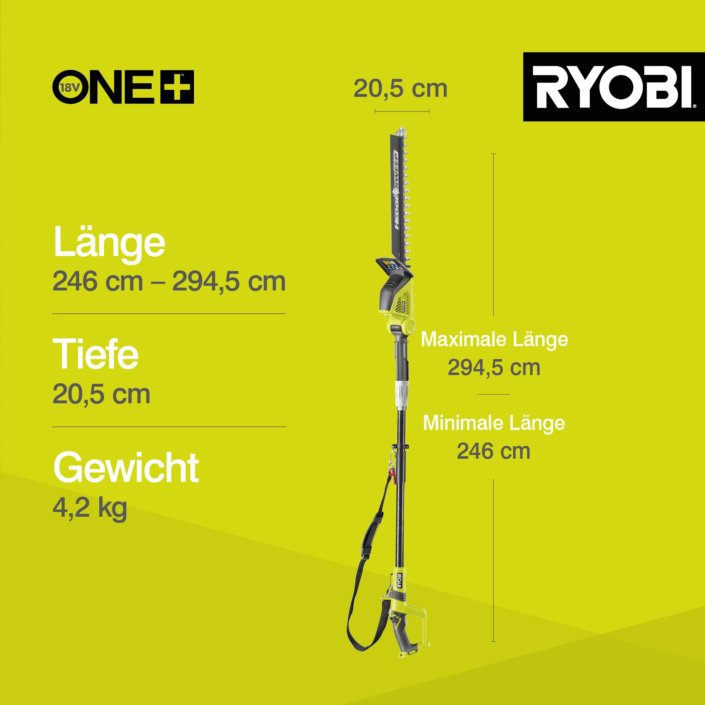 RYOBI 18 V ONE+ Akku-Teleskop-Heckenschere OPT1845, 45 cm Diamant-Messer