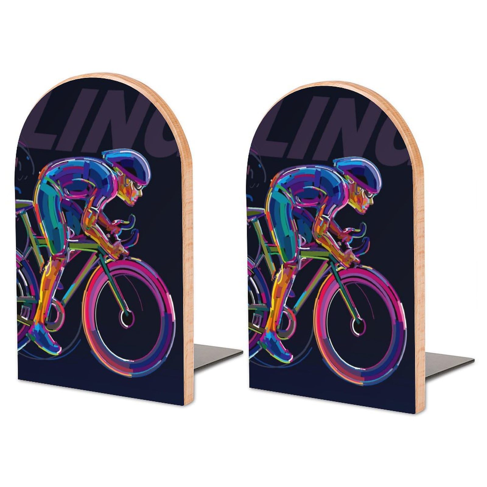 Bookends Cyclist Book Shelf Holder Bookend Book Stand Wooden Bookshelf Book Stoppers For Shelves 2 Pieces