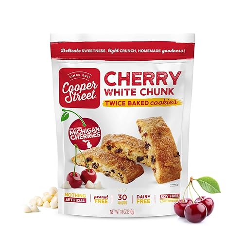 Cooper Street Galletas italianas Biscotti  Galletas de galletas estilo biscotti dos veces horneadas en delicioso sabor a trozos blancos de cereza,