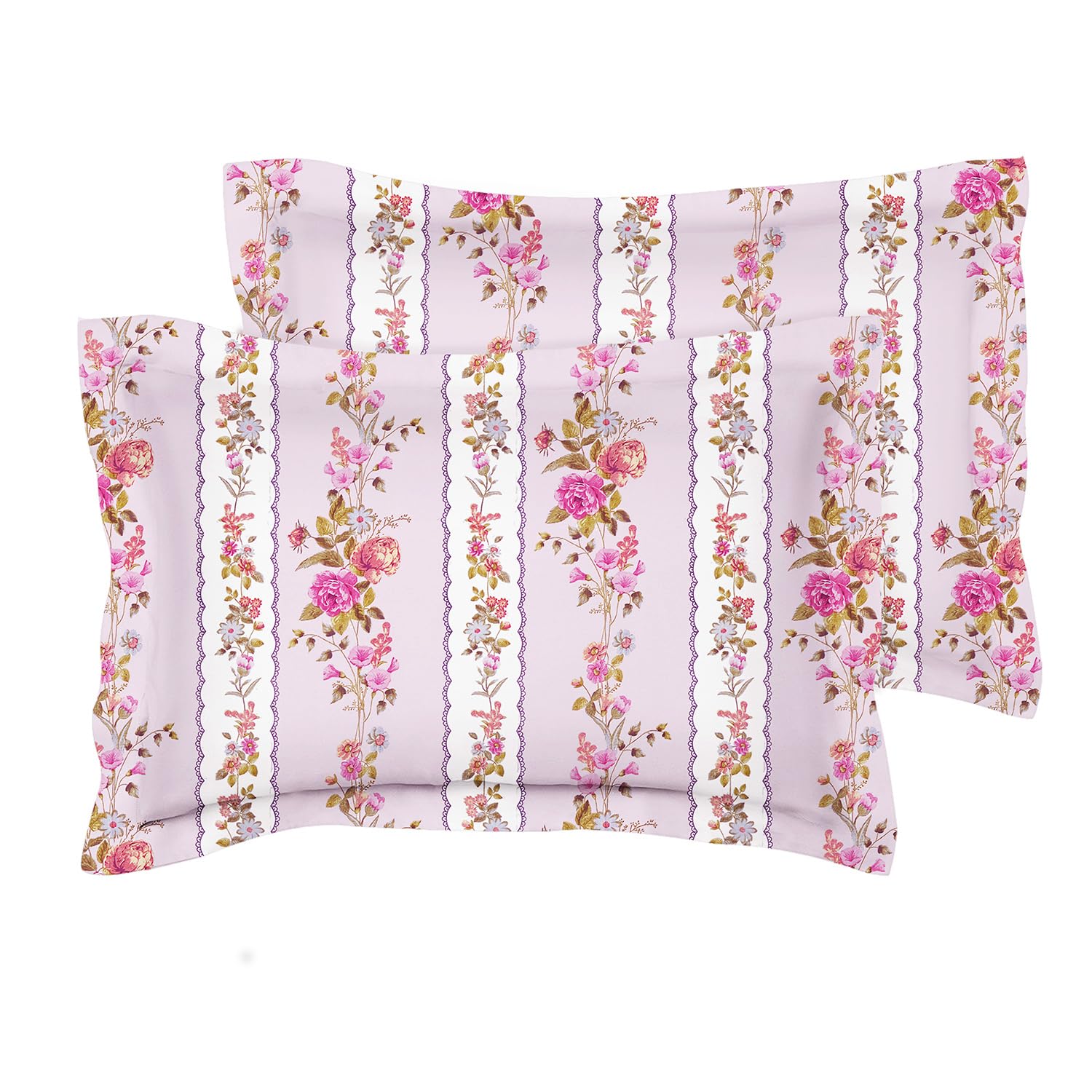BSB HOME® 220 TC Premium Cotton Printed Pillow Covers | Ultrasoft Breathable Envelope Closure| Pack of 2 Pillow Covers King Size (Pink White & Red, 20 x 30 Inches)