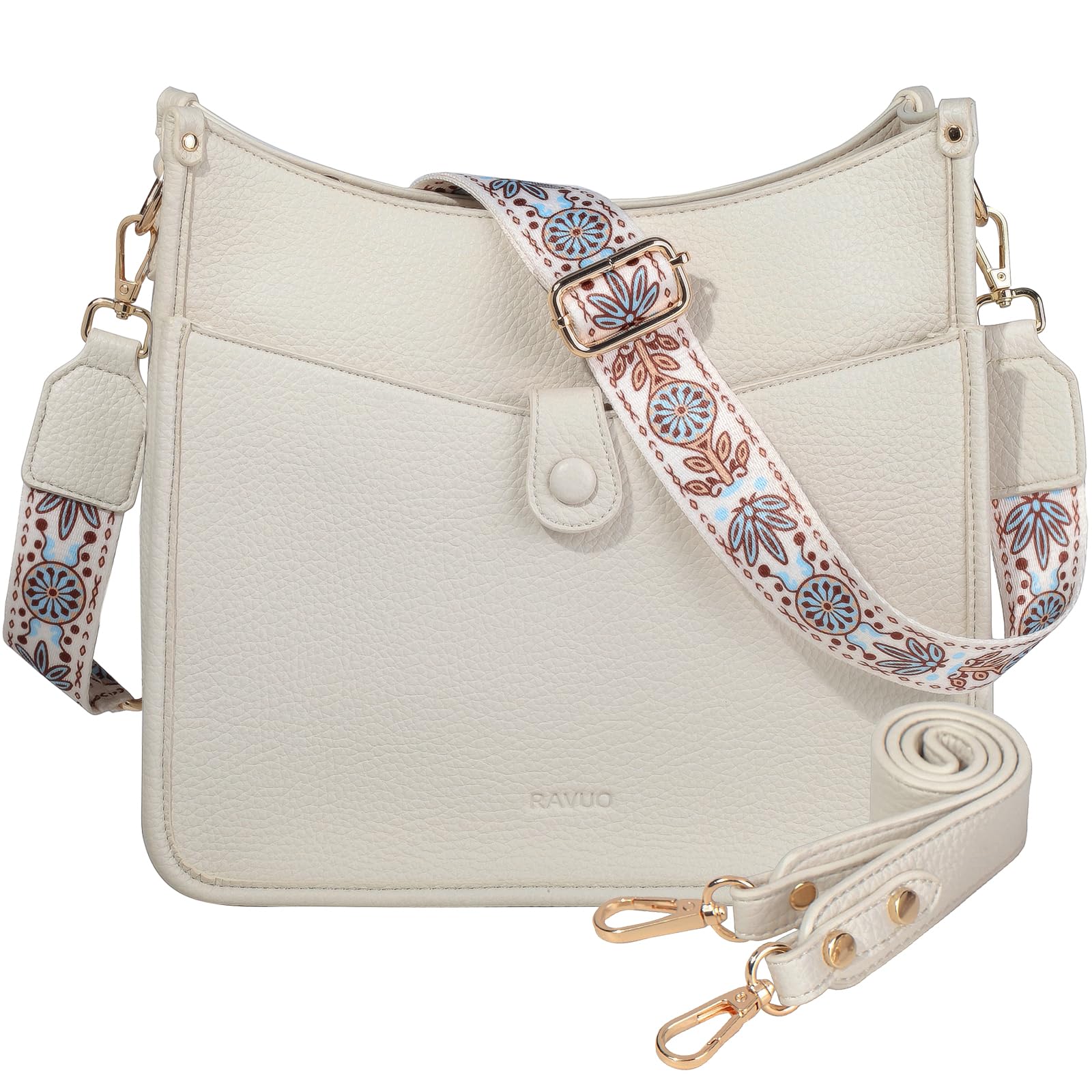 RAVUO Bolso Bandolera Mujer, Grande Bolso Cruzado de Cuero Pu Bolso Hombro Piel con 2 Correas Ajustable Crossbody Hobo Bag para Diario Viaje