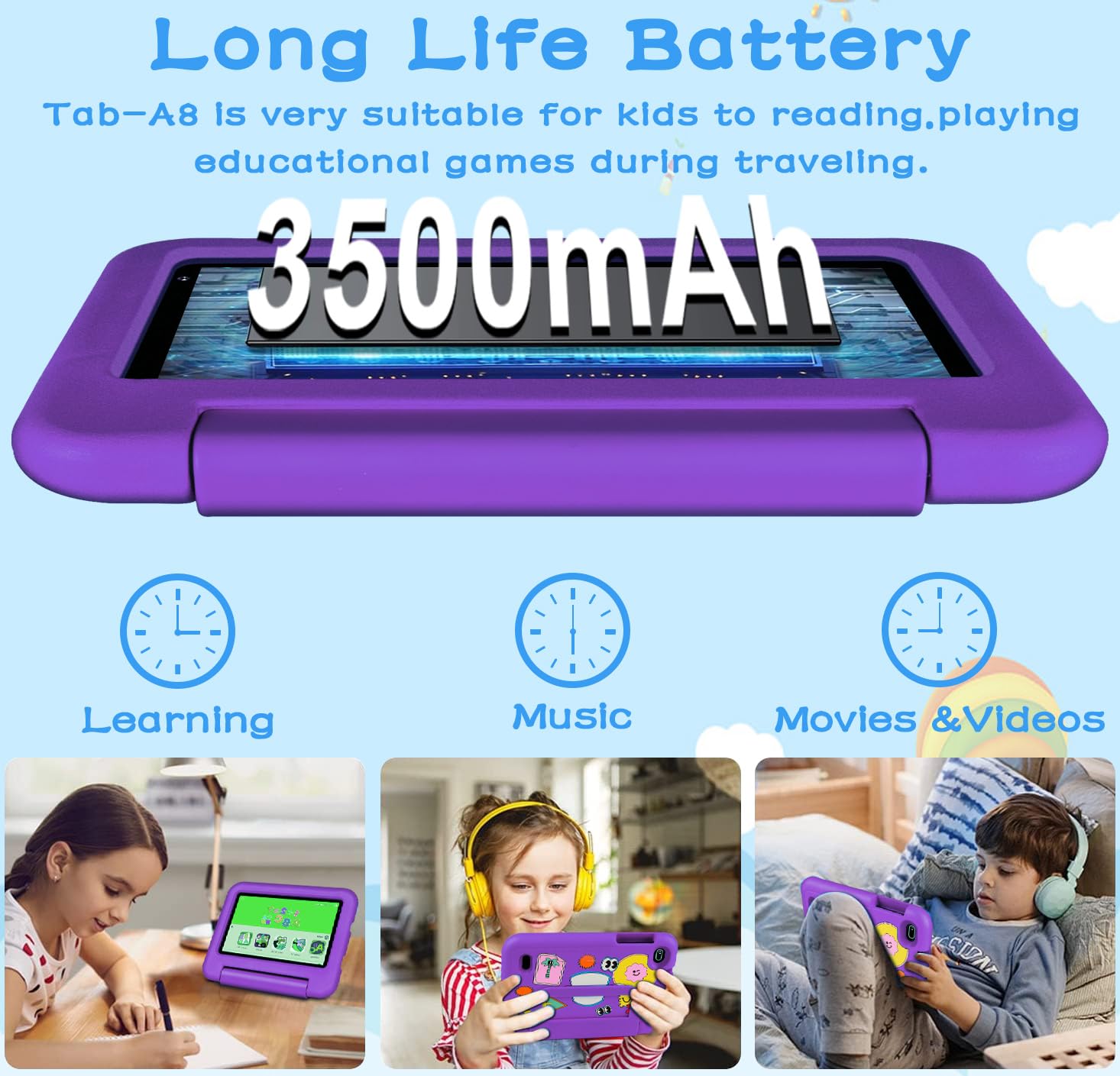 2025 Tablet Bambini 7 Pollici Android 13, 7GB RAM+64GB ROM (TF 1TB), WiFi 6 BT 5.0, Octa-Core, GMS Certificated | Controllo Parentale | Doppia Fotocamera | GPS | Tablet con Custodia EVA - Viola