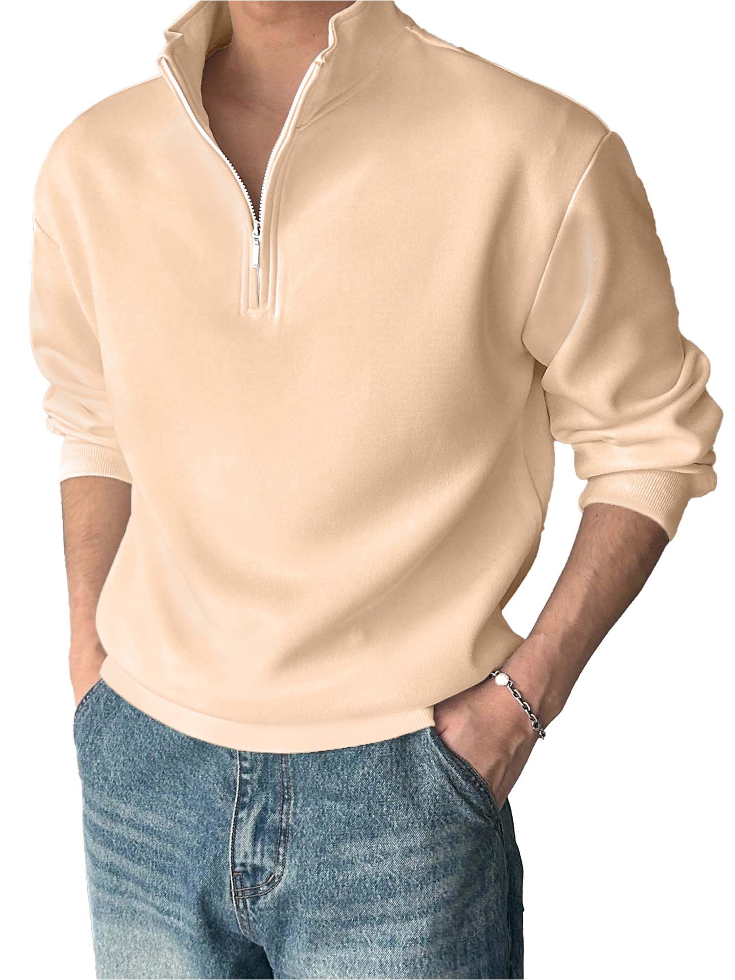 jump cuts || Mens || Solid || Henley Neck || Full Sleeve || Half Zipper || LoopKnit || Sweatshirt-picture-16