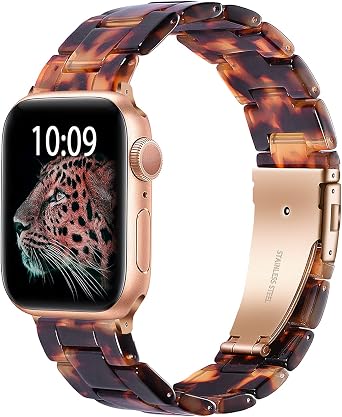 ComoMoi Watchband Compatible for 38mm 40mm Apple Watch Women Men,Fashion Resin iWatch Band Metal Stainless Steel Buckle Strap Bracelet for Apple Watch Series 5 4 3 2 1 Rose Gold+Tortoise, 38mm/40mm