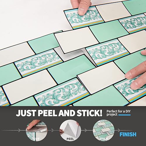 Miniatura 6 de Art3d Protector contra salpicaduras de 10 hojas, 12 pulgadas x 12 pulgadas, azulejos de metro en verde azulado