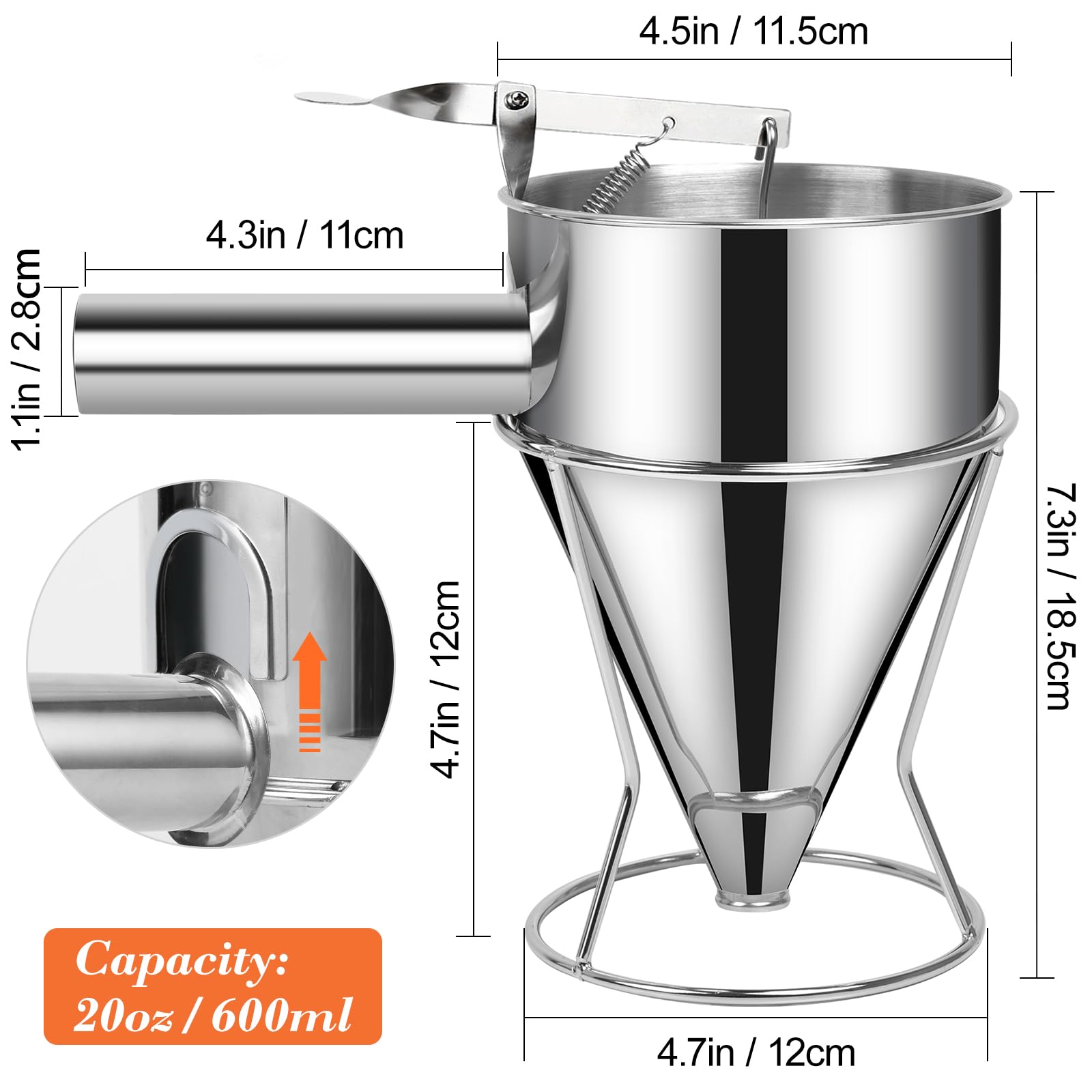 Sopito Imbuto Cucina, Dispenser per Pasta 600ml in Acciaio Inox, Multi-Calibro, Ideale per Frittelle e Dessert