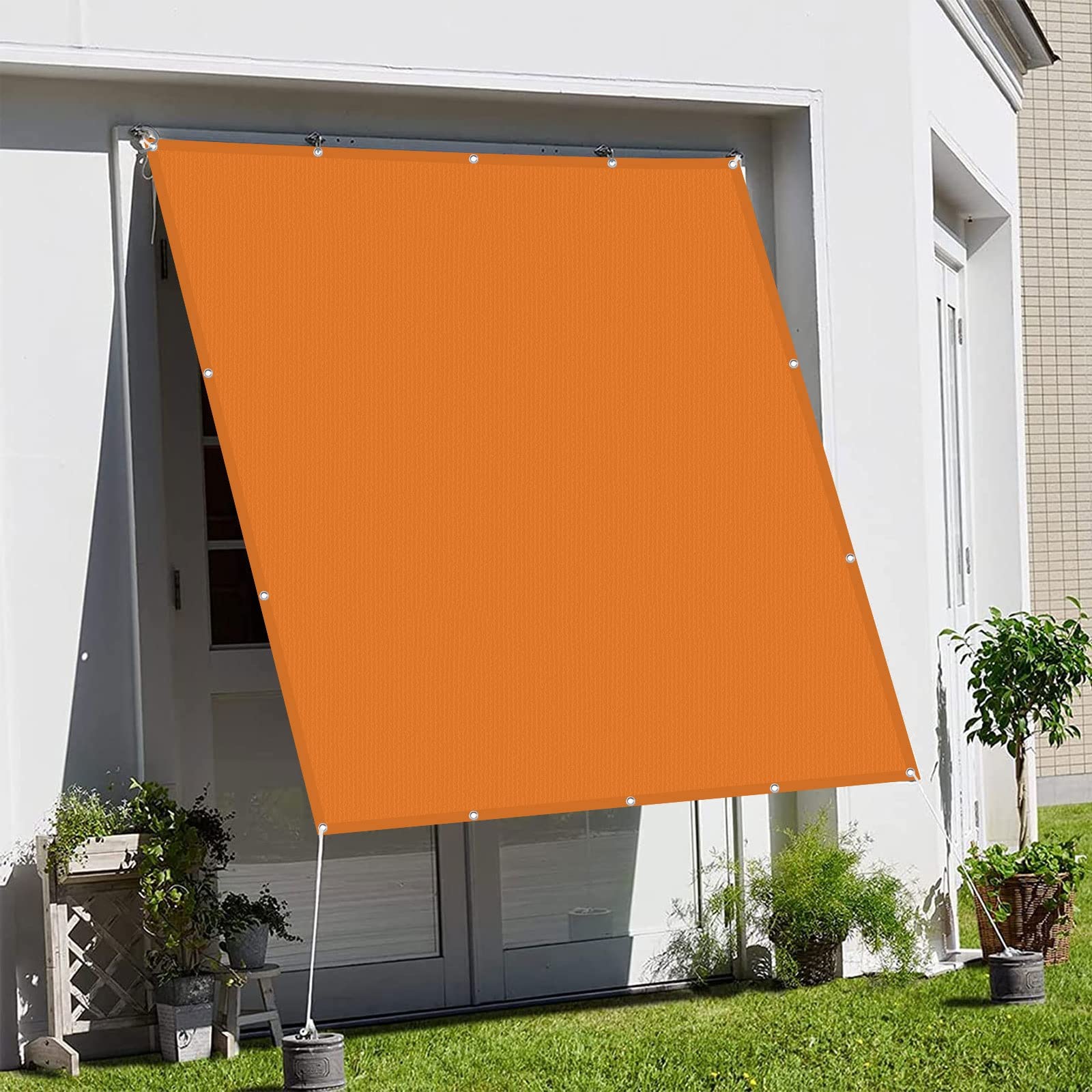 Toile ombrage 5x8m orange imperméable avec kit fixation pour terrasse