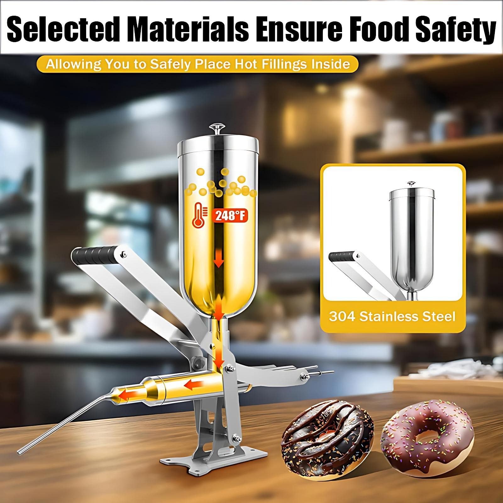 MáQuina para Rellenar Donas de 5 L,Rellenadora de Churros,Rellenadora de Crema de Acero Inoxidable 304 con 4 Tubos, inyector Profesional para Crema Mermelada y Chocolate